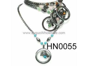 Assorted Colored Semi precious Stone Beads Hematite Dolphin Pendant Beads Stone Chain Choker Fashion Women Necklace